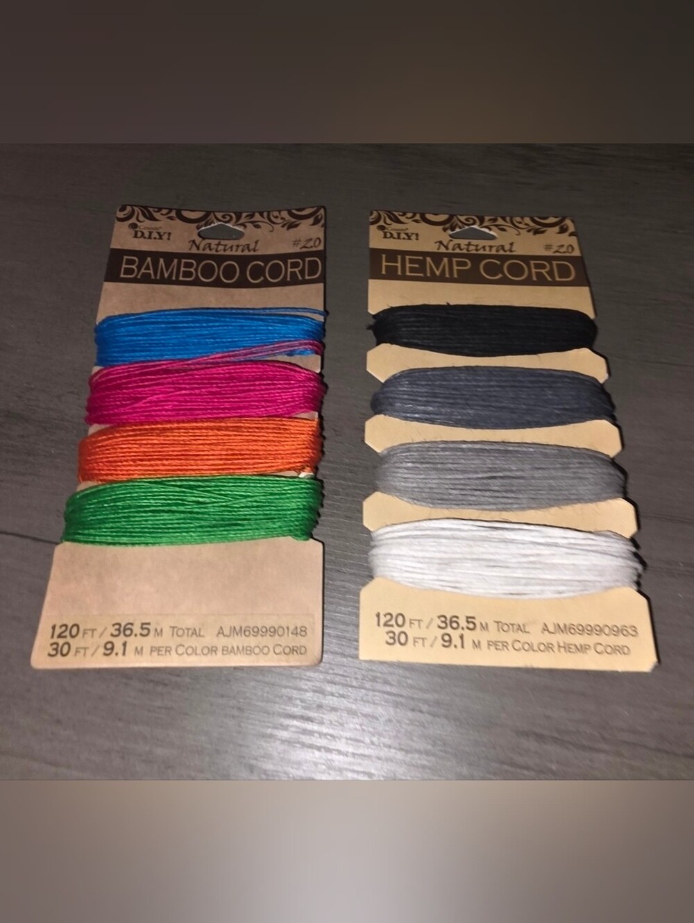 Lot of 2 Beading Cords Hemp & Bamboo Cord 120ft In Each Pack